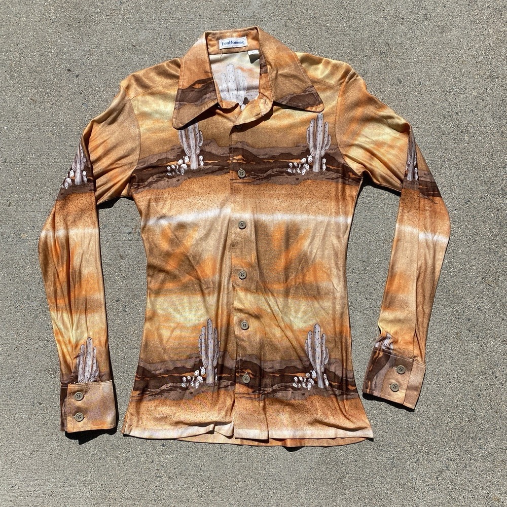 Vintage 70s Bon Homme Acetate Western Disco Shirt Medium Made in USA